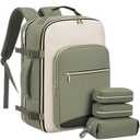 Tilisidan Fashion Waterproof Travel & Business Backpack for Men and Women, 4-Piece Set with Pouches, Large Capacity 17-Inch Laptop Bag for School and Work (Beige-Light Green)