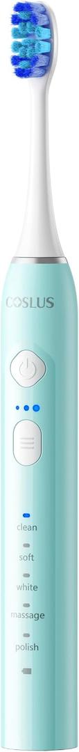 COSLUS C30 Electric Toothbrush for Adults, Effective Yet Gentle Ultra-Clean | 3 Intensities & 5 Modes, 2 Types Soft or Medium Firm Heads, Daily Care, Compact for Travel Home Family Use, 1PC, Green