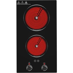 2100W Electric Cooktop 2 Burner: Electric Stove 110v-120v Hot Plate, Knob Control Countertop & Built-in Ceramic Cooktop 9 Power Levels, Child Lock, Timer, Suitable for all Pans