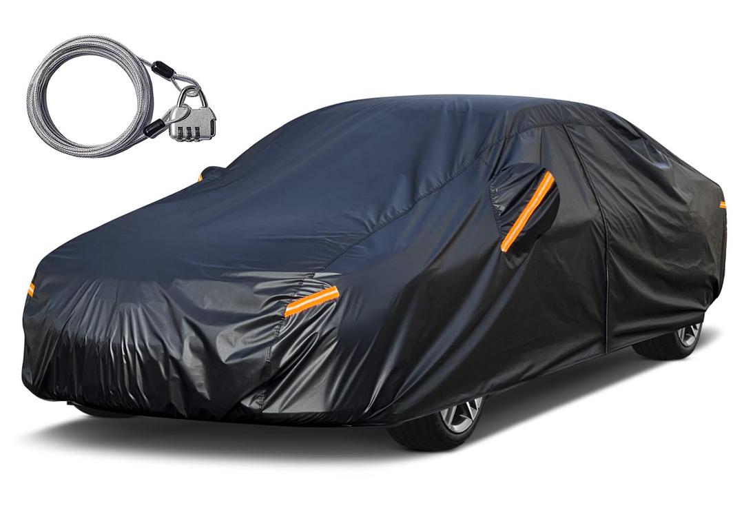 Kayme Sedan Car Cover Waterproof All Weather with Lock and Zipper, Sun Uv Rain Protection Outdoor, Universal Fit Versa/350Z, Audi A3 (Up to 175 Inch) H1/Black
