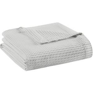 Madison Park 100% Cotton Blanket, Trendy Woven Waffle Weave Design, All Season, Lightweight, Breathable, Soft and Cozy Casual Summer Cover, for Bed, Couch and Sofa, Twin(66 in x 90 in), Grey