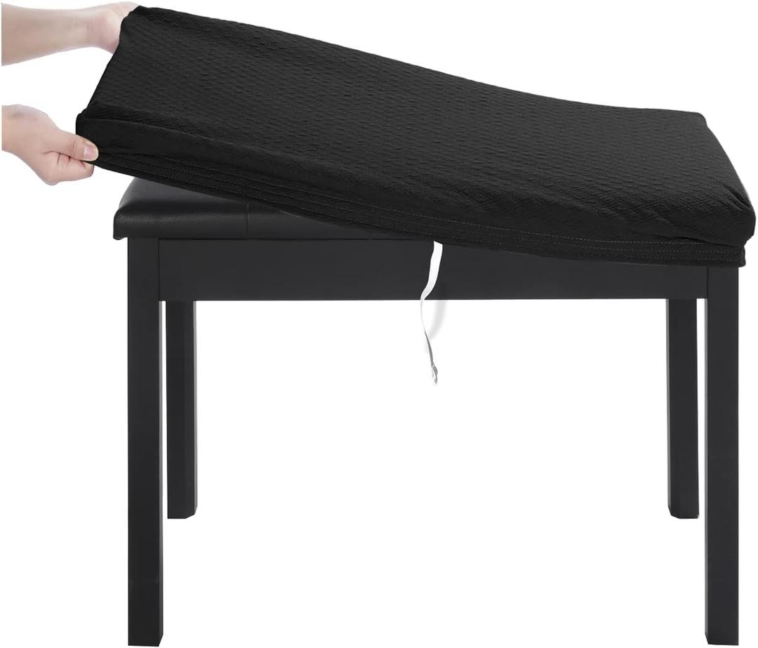 BUYUE Luxury Piano Bench Cover, (20"- 27") L x (11.8"- 15.7") W Stretch Jacquard Washable Rectangle Dressing Stool Slipcover (S, Black)