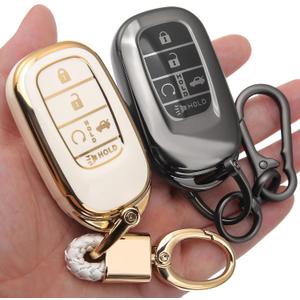 2PCS Compatible with Honda Key Fob Cover Fits CR-V, Pilot, Accord(2023-2025), HR-V(2023-2024), Civic(2022-2024) Case Accessories TPU Protector 5 Buttons Grey/White