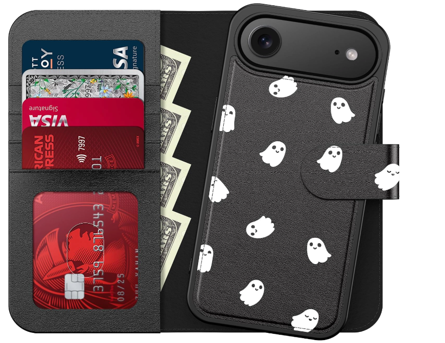 FUNMIKO for iPhone Air Case Wallet,Detachable Flip Folio Leather Cover,RFID Blocking 4 Card Slots Holder,Magnetic Kickstand,Protective Phone Case for iPhone 17 Air,Cute Little Ghosts