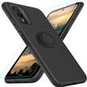 for Nokia XR21 5G Phone Case with Glass Screen Protector, 360 Rotatable Ring Holder Magnetic Kickstand/Stand Silicone TPU Shockproof Protective Cover Case for Nokia XR21 5G - Black