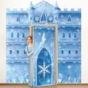 WovWeave 4 Pcs Winter Princess Door Decoration Set Ice Snowflake Birthday Door Covers for Snow Birthday Party Home Office Wall Blue Backdrop Castle Banner Photo Background Decoration