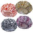 2 x 4 PCS Shower Caps for Women, Elastic and Reusable Bath Caps, Double Waterproof Layers Shower Cap, Bathing Shower Caps, Environmental Protection Hair Bath Hat - Printed Color