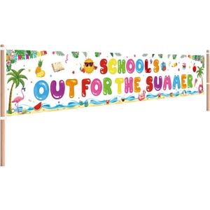 Schools Out for Summer Decorations Garden Banner, Last Day Of School Banner, End of School Year Party Decorations, Last Day of School Decorations,118 x 20 inch (White)