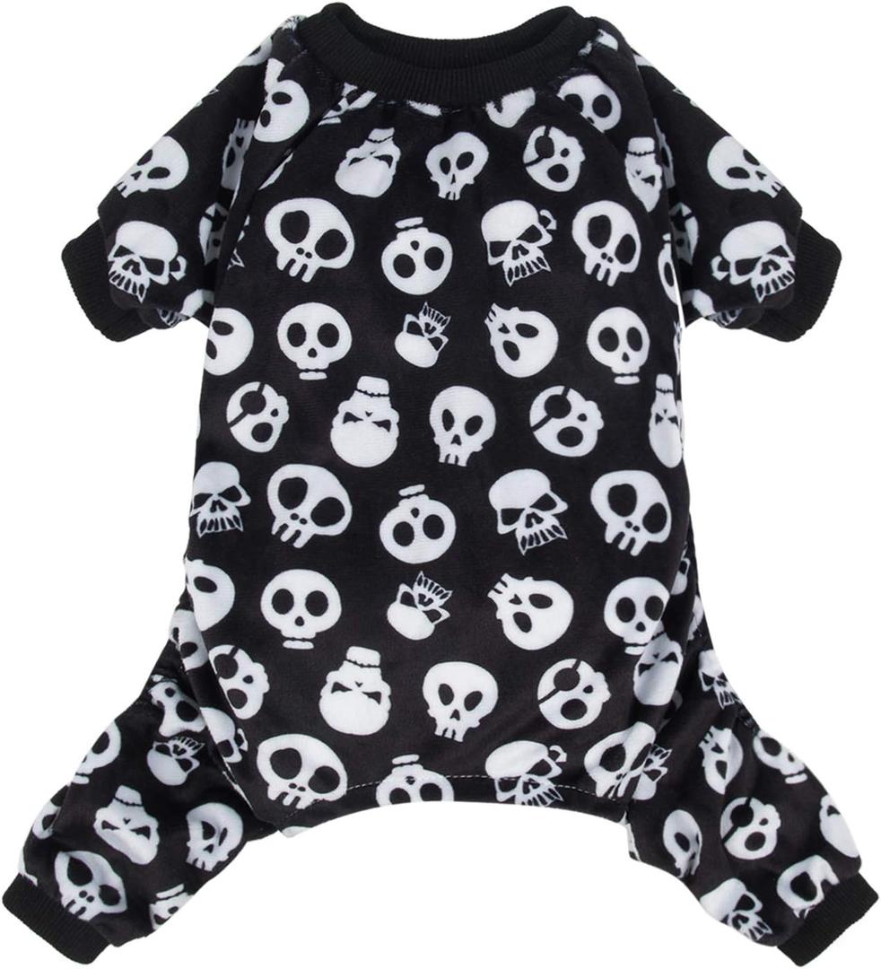 CuteBone Dog Halloween Pajamas Puppy Onesies Small Dogs Soft Pjs Coat Cat Apparel Comfy Pet Christmas Clothes Outfit Doggie Bodysuit P11XS (Skulls)