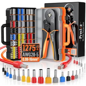Preciva Ferrule Crimping Tool Kit - AWG 28-5 Self-Adjusting Ratchet Crimper with 1010Pcs Single & 265Pcs Twin Ferrules | Wire Terminal Connectors Kit