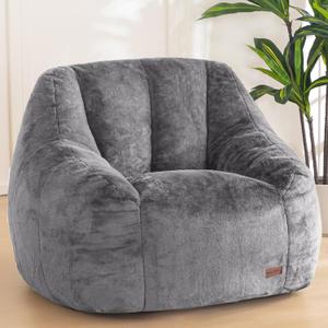 MAXYOYO Bean Bag Chair, Comfy Bean Bag Sofa with Back Support, Faux Fur Bean Bag Chair for Adults and Kids, Stuffed Floor Sofa for Living Room, Bedroom, Apartment, Grey (Large)