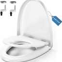 Family Toilet Seat with Soft Close, White Toilet Lid with Adjustable Hinges, with Built-in Child Seat 2-in-1, Easy Installation and Easy to Clean (Elongated with Toddler Seat)