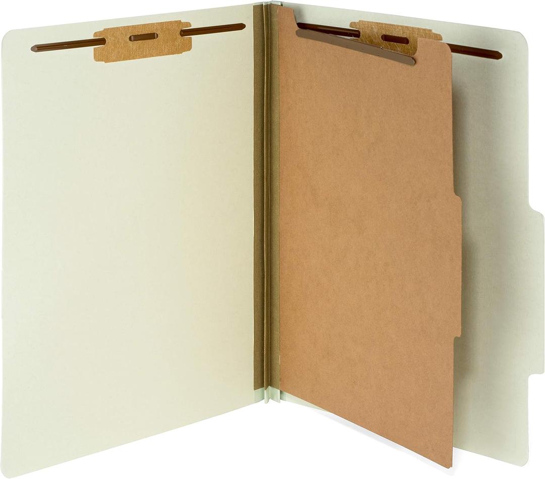 10 Letter Size Gray Green Classification Folders - 1 Divider 2 Inch Tyvek Expansions - Durable 2 Prongs Designed to Organize Standard Medical Files, Office Reports - Letter Size, Green, 10 Pack