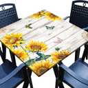 Sunflower Square Fitted Tablecloth with Elastic Edge Wood Texture Card Table Cover Waterproof Outdoor Table Cloth for Patio Kitchen Party Decor Fits for 34" x 34" Square Table