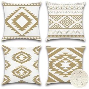 OTOSTAR Outdoor Waterproof Throw Pillow Covers 20x20 Inch Set of 4 Boho Farmhouse Outdoor Cushion Covers for Patio Furniture Garden（Geometry80-Khaki）Pack of 2