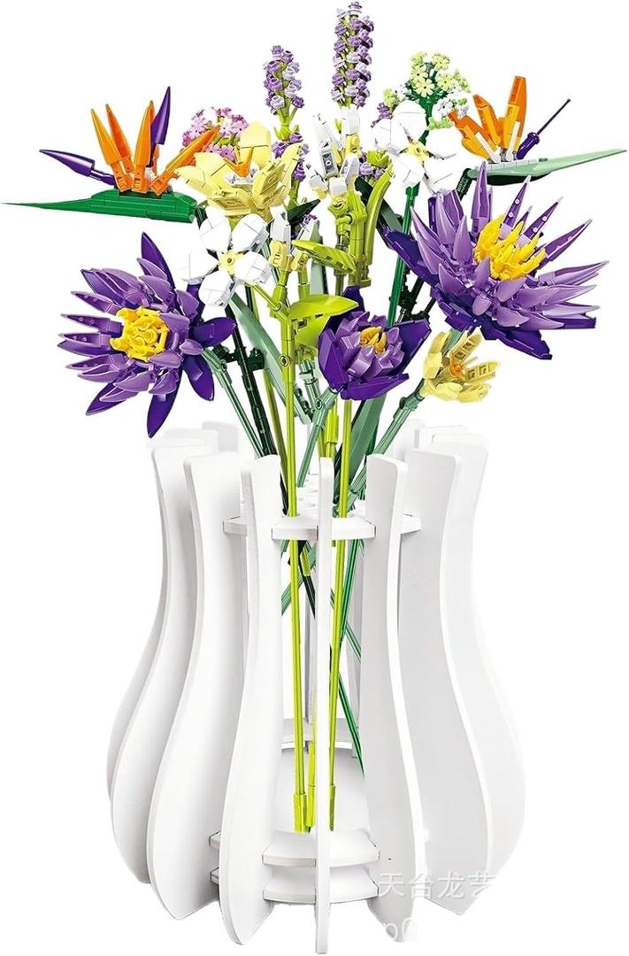 Vase for Lego Flowers, Wooden Puzzle Flower Vase for Lego Flower and Artificial Flowers, Display Stand for Bouquet Building Set, Decoration for Homes and Offices, Gifts for Lego Lovers.