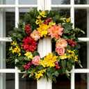 Spring Summer Eucalyptus Wreaths for Front Door Outside 24Inch Door Yellow Daisy Wreath with Sunflower Peony Dahlia Green Leaves for All Season Indoor Outdoor Home Farmhouse Porch Wall Window Decor
