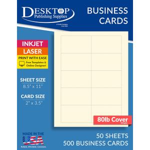 Heavyweight 80lb Off White/Cream Blank Business Cards - Laser & Inkjet (50 Sheets / 500 Business Cards)