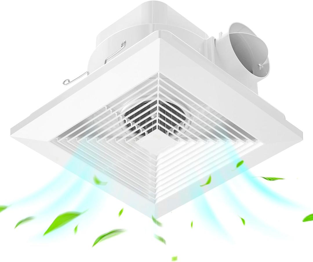 Hon&Guan Bathroom Exhaust Fan, Quiet Square Bathroom Vent Fan 111 CFM, 1.0 Sones, Ceiling Mount Ventilation Fan, Bath Ceiling Fans, Exhaust Fan for Home Bath Hotel