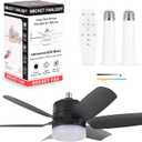 Ceiling Fan Light with Remote, 20 Inch 6 Blades Adjustable Dimmable, 3 Color Temperatures, E26 Socket, Modern Stylish Design for Bedroom (Black)