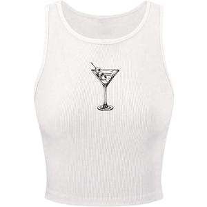 RoseSeek Women's Graphic Y2k Going Out Tank Tops Sleeveless Martini Casual Slim Fit Summer Crop Top (Medium, White)