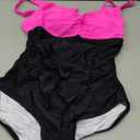 Eomenie One Piece Swimsuit for Women Tummy Control Bathing Suit Ruched Twist Front Swim Suit Cutout Tie Back Swimwear (Small, Hot Pink Black)