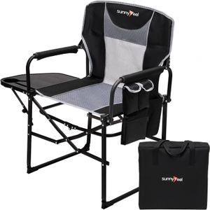 SUNNYFEEL Camping Directors Chair, Heavy Duty,Oversized Portable Folding Chair with Side Table, Pocket for Beach, Fishing,Trip,Picnic,Lawn,Concert Outdoor Foldable Camp Chairs, 21D x 25W x 36H in