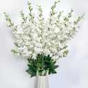 8 pcs White Delphinium Artificial Flowers, 34.25''Artificial Snapdragon Flowers Tall Fake Flowers Silk Flowers Faux Delphinium Bulk for Tall Vase Home Wedding Garden Table Decor (White)