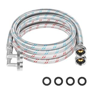 KEOKLE Washing Machine Hoses,4ft 90 Degree Elbow Washer Hoses,2pack ¾ " Stainless Steel Braided Burst Proof Water Supply Lines Universal Fit to Hot and Cold Connector
