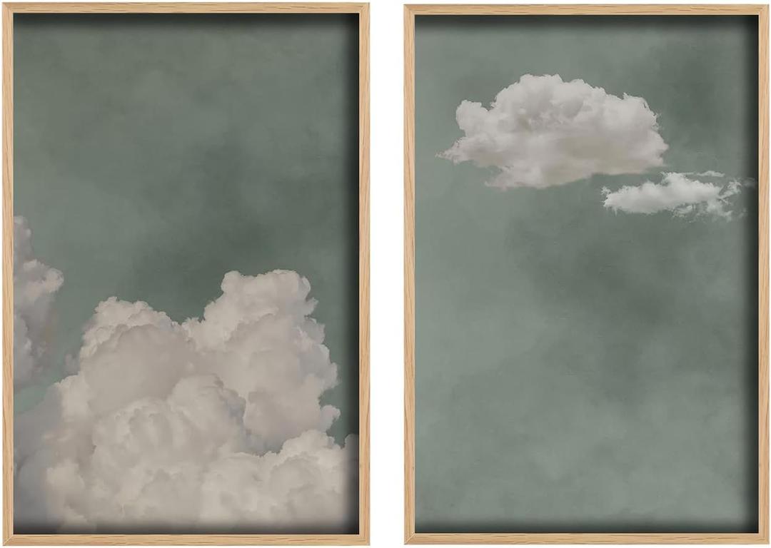 Vintage Wall Art Sky Wall Art Blue Sky White Cloud Prints Nature Landscape Aesthetic Decor Pictures Set of 2 Unframed 16x24inch for Living Room Bathroom Bedroom Kitchen