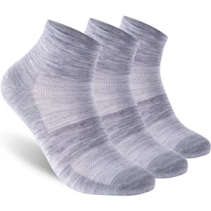 Merino Wool Ankle Socks, Men's Women's 90% Wool Athletic Thin Running Moisture Wicking Socks, 3 Pairs (Large, Light-grey)