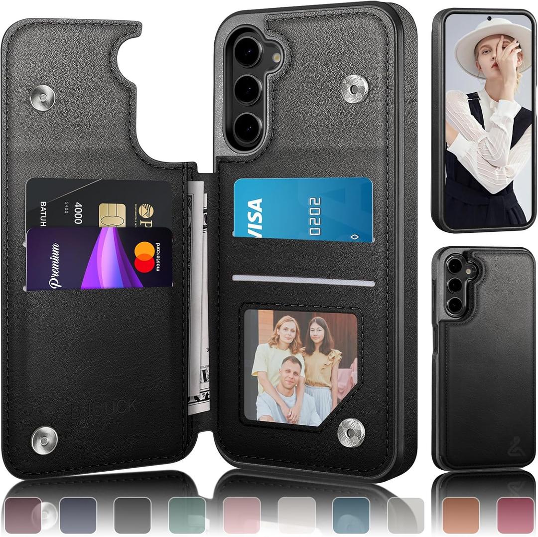 DJDUCK Designed for Samsung Galaxy S23 Case Wallet with Card Holder, [Magnetic Clasp Cover] [RFID Blocking Leather Protection] Shockproof Women Men Cases for Samsung S23 Black