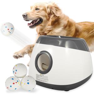 Elevon Dog Ball Thrower Launcher, Automatic Ball Launcher for Large Dogs, Interactive Dog Toy with Three Ranges, Includes 3 ETPU Balls and a Data Line, Suitable for Large Dogs, Gray/White