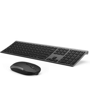 Wireless Keyboard and Mouse, Vssoplor Rechargeable Quiet Full-Size Keyboard and Mouse Combo Set Ultra Slim Design for Laptop, PC, Notebook, Desktop-Dark Gray