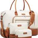 CLOKARS Weekender Bags for Women, Travel Duffle Bag Carry On Overnight Bag with Cosmetics Bag and Crossbody Purse for Gym Hospital, Gifts for Women, Beige Brown