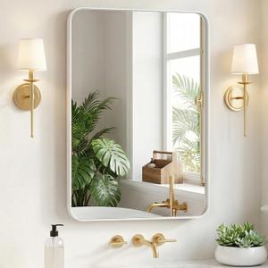 NEWBULIG 24"x36" White Wall Mirror, Bathroom Mirrors for Over Sink, Matte Metal Framed Vanity Mirror with Tempered Glass, Entryway, Living Room, Bedroom