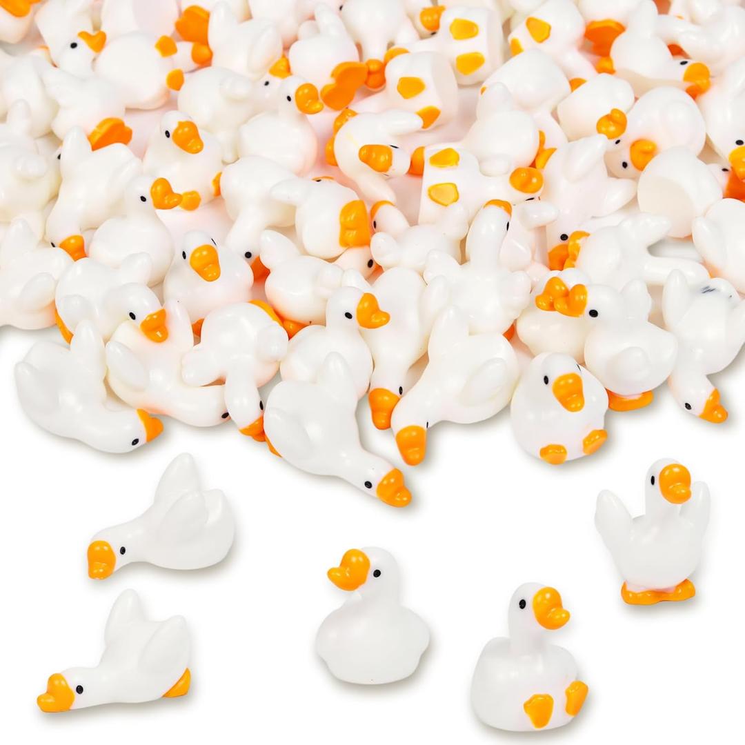 100 Pcs Mini Resin Goose Cute Miniature Garden Accessories Animal Figurines Mini Resin Animals for Garden Miniatures Decoration Office Desk Decor