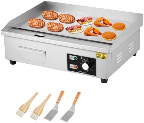 Garvee 21 in Stainless Steel Electric Griddle, Commercial Flat Top Grill, 1600W Non-Stick Teppanyaki Griddle with 2 Shovels & 2 Brushes, Adjustable Temperature for Kitchen, BBQ