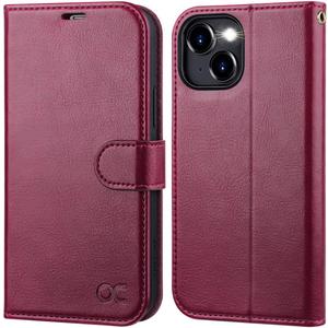 OCASE Compatible with iPhone 15 Wallet Case, PU Leather Flip Folio Case with Card Holders RFID Blocking Kickstand [Shockproof TPU Inner Shell] Phone Cover 6.1 Inch 2023, Burgundy