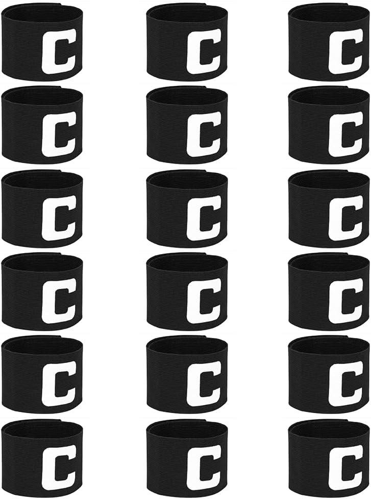 18 Pieces Soccer Captain Armband,Full Black Nylon Football Bands for Adult Youth,Elastic Adjustable Rugby Basketball Player Bands for Badges