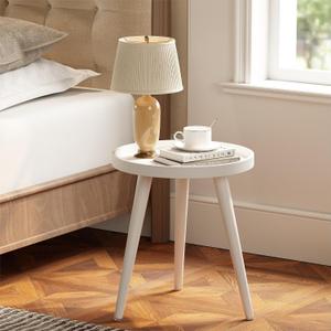 Apicizon Round White Side Table, Tray Nightstand Coffee End Table for Living Room, Bedroom, Small Spaces, Easy Assembly Bedside Table, 15 x 18 Inches, round, 15-inch diameter