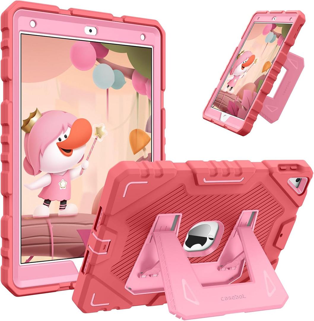 Fintie Kid-Friendly Case for iPad 9th / 8th / 7th Generation 10.2 Inch | Fully-Body Rugged Heavy Duty Shockproof Cover, Portrait & Landscape Viewing, Built-in Kickstand, for Girls/Boys, Pink