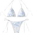 SHENHE Women's 2 Piece Swimsuit Floral Print Halter Tie Side Triangle Bikini Set, S
