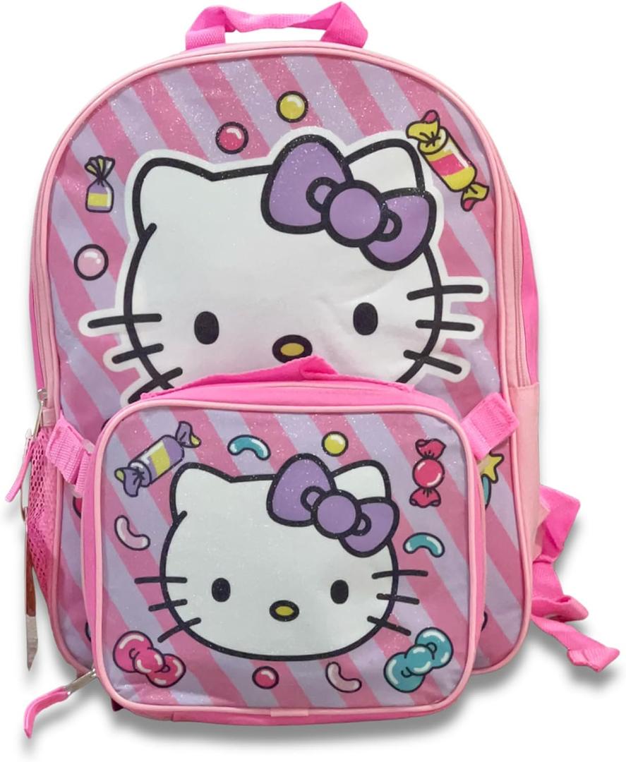 Fast Forward Kid's Licensed 15" Pink Backpack With Lunch Box Combo Set - Agre: 3+ (Hello Kitty)