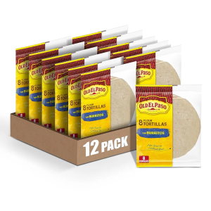 Old El Paso Flour Tortillas for Burritos, Meal Prep, 8 Ct, 11 oz (Pack of 12), Best By 29 November 2025 