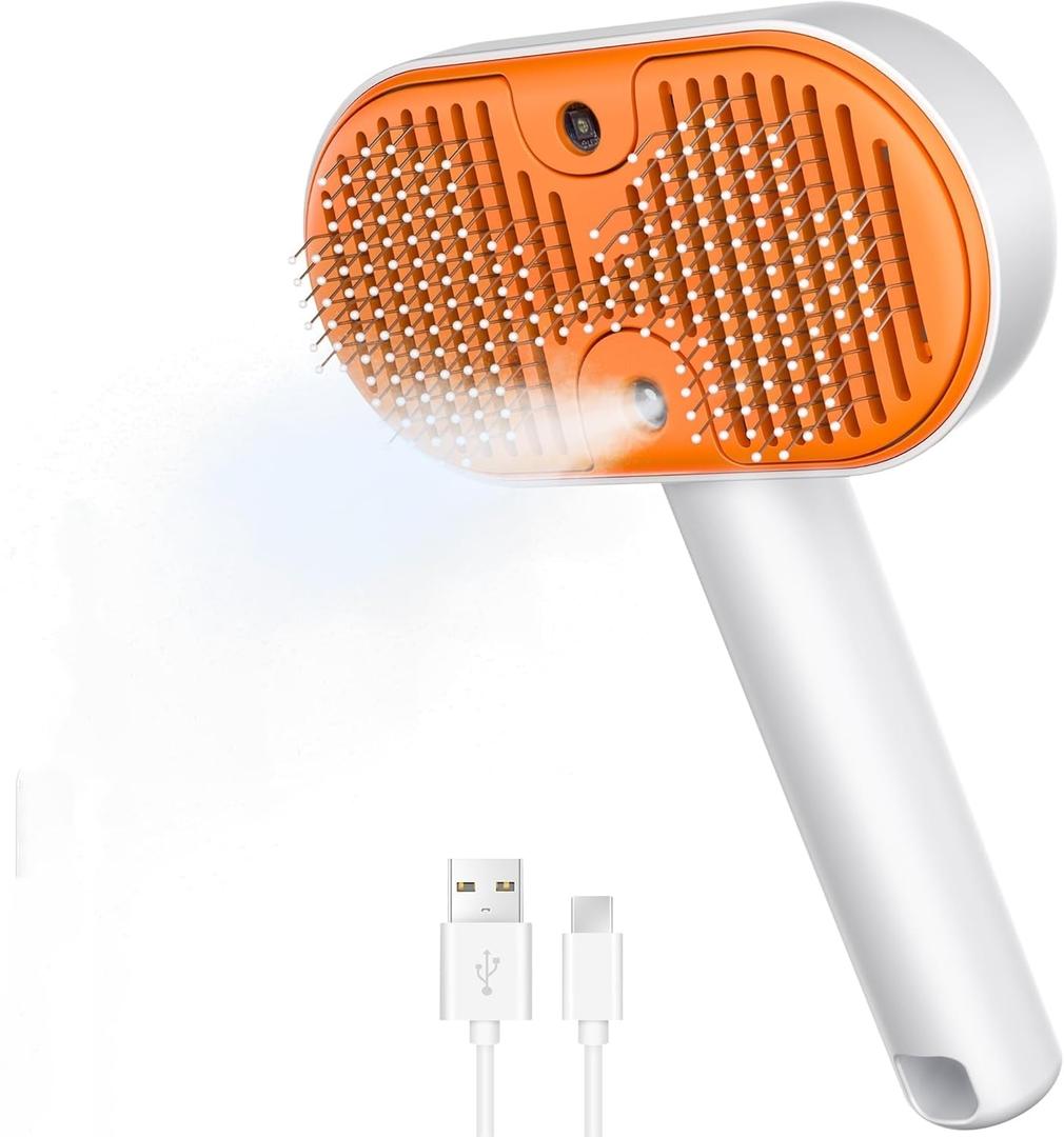 Cat Steam Brush with Waterless Shampoo, 3-in-1 Pet Steam Brush for Dog, Self Cleaning Pet Spray Hair Removal Comb for Long Haired Pets, Cool Mist Only