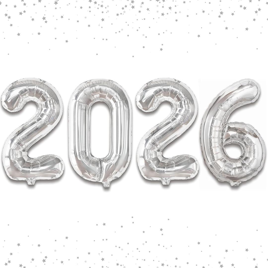6 x KatchOn, Silver 2026 Number Balloons - 16 Inch | 2026 New Year Balloon | 2026 Balloon | Silver Foil Balloons 2026 For New Years Decorations 2026 | New Years Eve Party Supplies 2026 | NYE Decorations