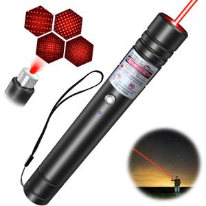 Red Light Flashlight, Long Distance USB Rechargeable Tactical Beam with Star Cap Adjustable Effect for Outdoor Journeys, Presentations, TV/LED/LCD Screens, and Stargazing