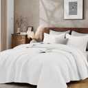 Queen Quilt Set with Shams Lightweight Quilted Bedspread Coverlet Thin Comforter Bed Cover Vintage Washed Quilted Blanket for All Season, Brushed Microfiber Diamond Stitching, White, 88"x92"