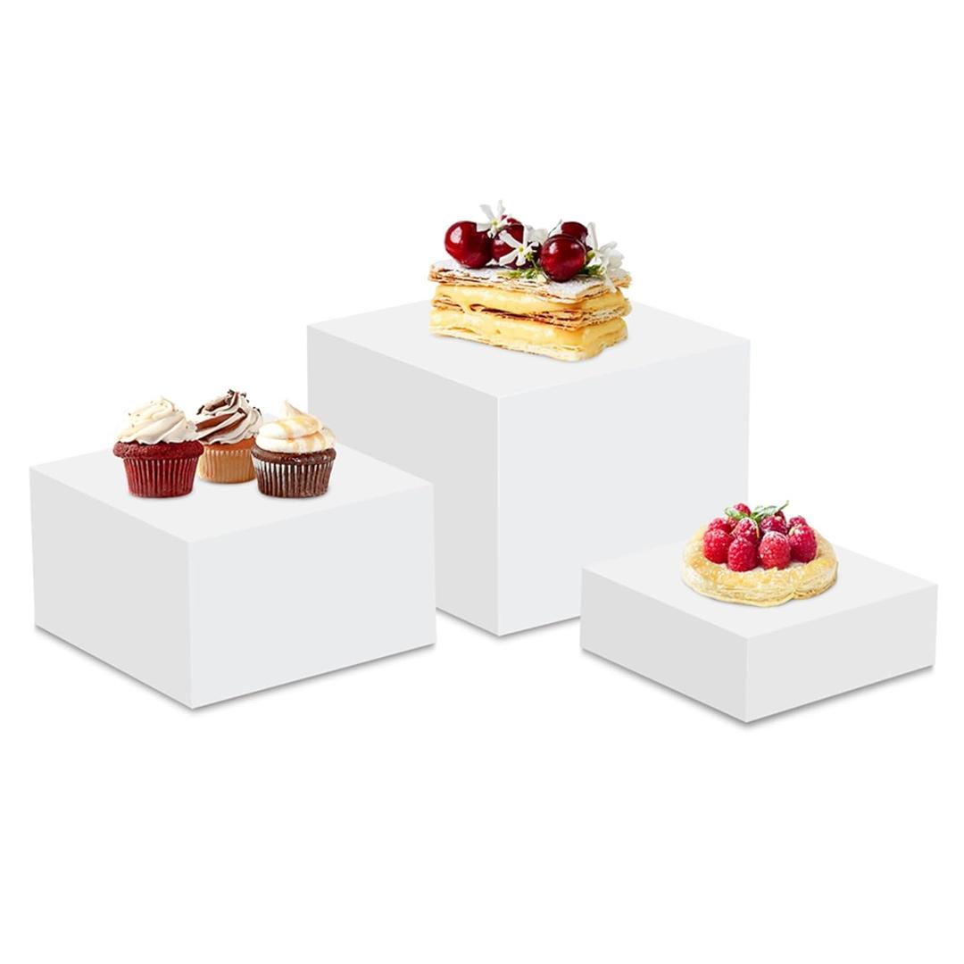 Buffet Risers Set of 3 , Food Display Stands for Party, Acrylic Cube Nesting Risers Stands with Hollow Bottoms, wedding cake stand White